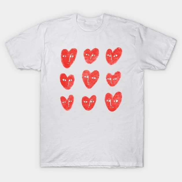 Nine red hearts with confused faces T-Shirt by iulistration